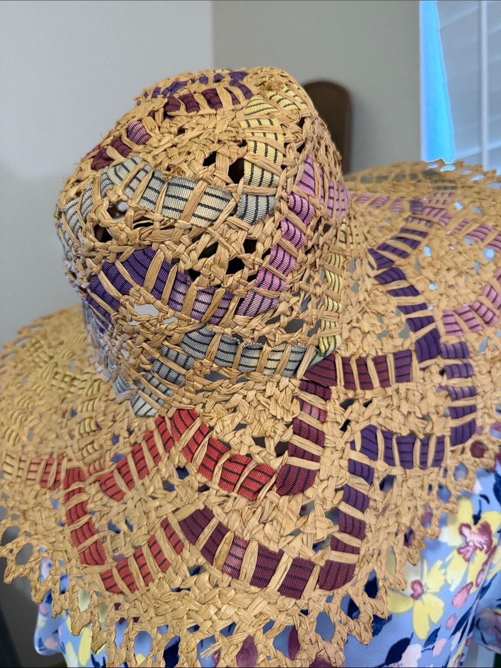 Vintage Colorful Handwoven Italian Straw Sun Hat